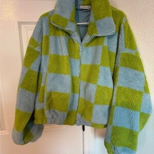Urban Outfitters Olivia Print Checkered Sherpa Jacket